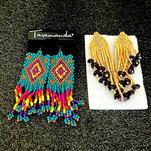 Pair of Long Beaded Tassel Earrings